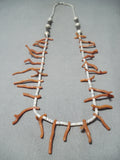 Outstanding Vintage Native American Navajo Coral White Shell Sterling Silver Necklace-Nativo Arts