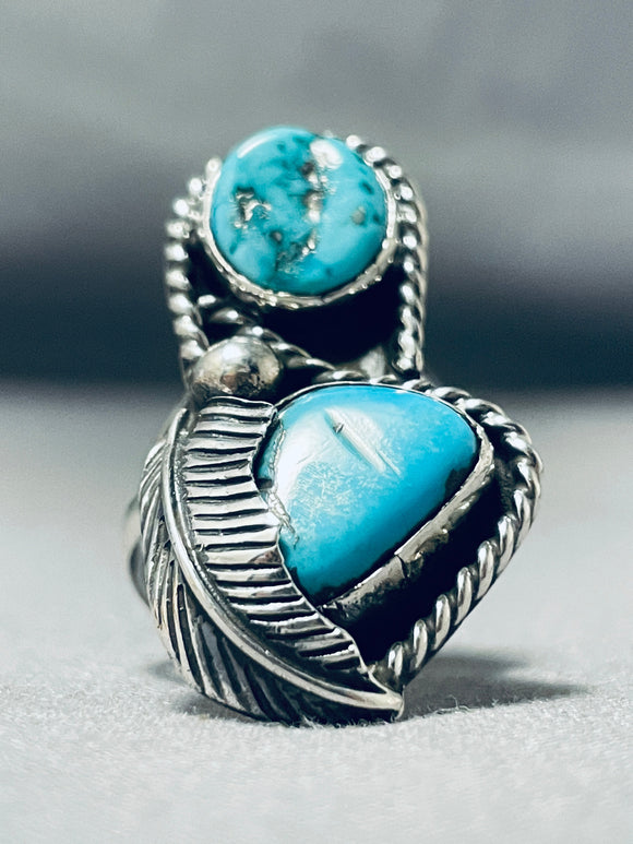 Outstanding Vintage Native American Navajo Morenci Blue Diamond Turquoise Sterling Silver Ring-Nativo Arts