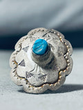 Outstanding Vintage Native American Navajo Old Kingman Turquoise Sterling Silver Ring-Nativo Arts