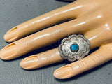 Outstanding Vintage Native American Navajo Old Kingman Turquoise Sterling Silver Ring-Nativo Arts