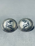 Outstanding Vintage Native American Navajo Sterling Silver Kokopelli Earrings-Nativo Arts