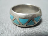 Outstanding Vintage Navajo Native American Turquoise Inlay Sterling Silver Ring-Nativo Arts