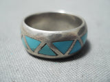 Outstanding Vintage Navajo Native American Turquoise Inlay Sterling Silver Ring-Nativo Arts