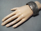 Over 100 Grams Vintage Native American Navajo Yazzie Hand Tooled Sterling Silver Bracelet-Nativo Arts