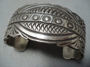 Over 100 Grams Vintage Native American Navajo Yazzie Hand Tooled Sterling Silver Bracelet-Nativo Arts