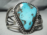 Pear Shaped Morenci Turquoise Vintage Native American Navajo Sterling Silver Bracelet-Nativo Arts