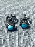Petite Cute Vintage Native American Navajo Turquoise Sterling Silver Earrings-Nativo Arts