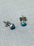 Petite Vintage Early Native American Navajo Turquoise Sterling Silver Earrings-Nativo Arts