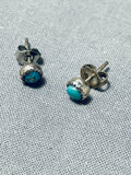 Petite Vintage Early Native American Navajo Turquoise Sterling Silver Earrings-Nativo Arts
