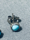 Petite Vintage Native American Navajo Turquoise Sterling Silver Earrings-Nativo Arts
