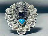 Phenomenal San Felipe Sleeping Beauty Turquoise Sterling Silver Buffalo Ring-Nativo Arts