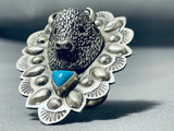 Phenomenal San Felipe Sleeping Beauty Turquoise Sterling Silver Buffalo Ring-Nativo Arts
