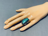 Phenomenal Vintage Native American Navajo Green Turquoise Sterling Silver Ring-Nativo Arts