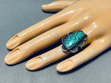 Phenomenal Vintage Native American Navajo Green Turquoise Sterling Silver Ring-Nativo Arts