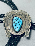 Phenomenal Vintage Native American Navajo Morenci Turquoise Sterling Silver Bolo-Nativo Arts