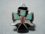 Phenomenal Vintage Native American Zuni Turquoise Inlay Sterling Silver Knife Wing Tie Tack Old-Nativo Arts