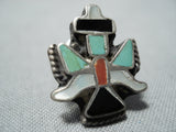 Phenomenal Vintage Native American Zuni Turquoise Inlay Sterling Silver Knife Wing Tie Tack Old-Nativo Arts