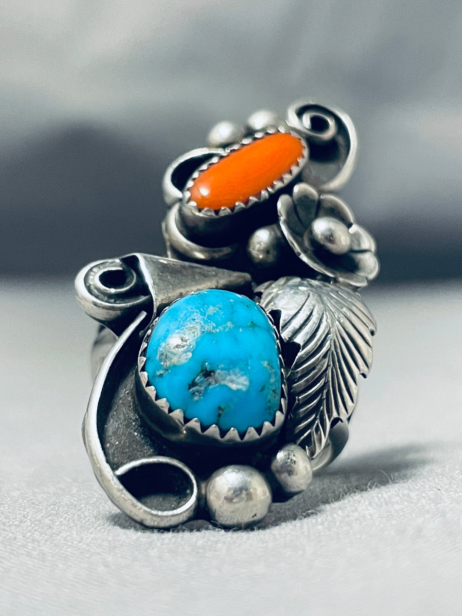 Phil Chapo Vintage Native American Navajo Turquoise Coral Sterling