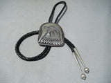 Powerful Eagle Signed Vintage Native American Navajo Sterling Silver Bolo Tie-Nativo Arts