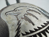 Powerful Eagle Signed Vintage Native American Navajo Sterling Silver Bolo Tie-Nativo Arts