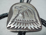 Powerful Eagle Signed Vintage Native American Navajo Sterling Silver Bolo Tie-Nativo Arts