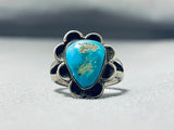 Pretty Vintage Native American Navajo Blue Gem Turquoise Sterling Silver Ring-Nativo Arts