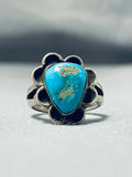 Pretty Vintage Native American Navajo Blue Gem Turquoise Sterling Silver Ring-Nativo Arts
