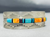 Pueblo Hand Hammered Vintage Native American Navajo Turquoise Inlay Sterling Silver Bracelet-Nativo Arts