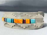 Pueblo Hand Hammered Vintage Native American Navajo Turquoise Inlay Sterling Silver Bracelet-Nativo Arts