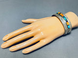 Pueblo Hand Hammered Vintage Native American Navajo Turquoise Inlay Sterling Silver Bracelet-Nativo Arts