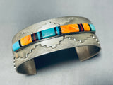 Pueblo Hand Hammered Vintage Native American Navajo Turquoise Inlay Sterling Silver Bracelet-Nativo Arts