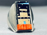 Pueblo Heavy Inlay Native American Navajo Sterling Silver Opal Ring-Nativo Arts