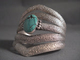Quad Tier Navajo Spiderweb Turquoise Native American Jewelry Silver Navajo Heavy Bracelet-Nativo Arts