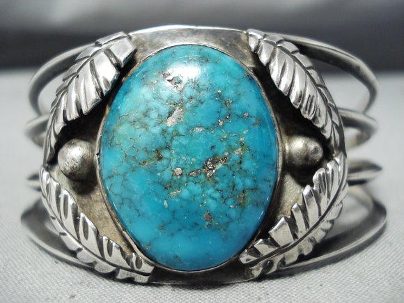 Quadruple Leaf Vintage Native American Navajo Blue Diamond Turquoise Sterling Silver Bracelet-Nativo Arts
