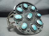 Quality Huge Vintage Native American Navajo Turquoise Cluster Sterling Silver Bracelet-Nativo Arts