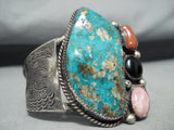 Quality Vintage Huge Native American Navajo Turquoise Coral Sterling Silver Bracelet Old-Nativo Arts