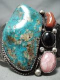 Quality Vintage Huge Native American Navajo Turquoise Coral Sterling Silver Bracelet Old-Nativo Arts