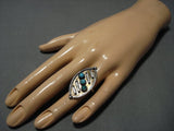 Quality Vintage Native American Jewelry Navajo Snake Eyes Turquoise Sterling Silver Ring Old Huge-Nativo Arts