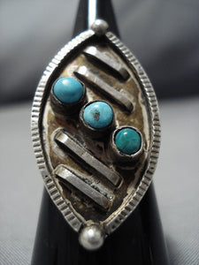 Quality Vintage Native American Jewelry Navajo Snake Eyes Turquoise Sterling Silver Ring Old Huge-Nativo Arts