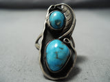 Quality Vintage Native American Navajo Blue Diamond Turquoise Sterling Silver Ring Old-Nativo Arts