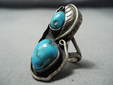 Quality Vintage Native American Navajo Blue Diamond Turquoise Sterling Silver Ring Old-Nativo Arts