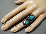 Quality Vintage Native American Navajo Blue Diamond Turquoise Sterling Silver Ring Old-Nativo Arts