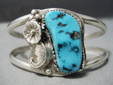 Quality Vintage Native American Navajo Natural Turquoise Sterling Silver Bracelet Old-Nativo Arts