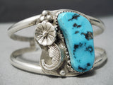Quality Vintage Native American Navajo Natural Turquoise Sterling Silver Bracelet Old-Nativo Arts