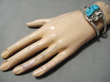 Quality Vintage Native American Navajo Natural Turquoise Sterling Silver Bracelet Old-Nativo Arts