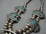 Quality Vintage Native American Navajo Turquoise Sterling Silver Squash Blossom Necklace Set-Nativo Arts