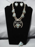 Quality Vintage Native American Navajo Turquoise Sterling Silver Squash Blossom Necklace Set-Nativo Arts