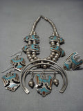 Quality Vintage Native American Navajo Turquoise Sterling Silver Squash Blossom Necklace Set-Nativo Arts