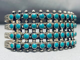Rare 4 Row Early Vintage Native American Zuni Turquoise Snake Eyes Sterling Silver Bracelet-Nativo Arts