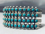 Rare 4 Row Early Vintage Native American Zuni Turquoise Snake Eyes Sterling Silver Bracelet-Nativo Arts